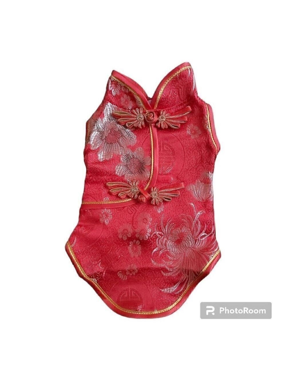 Chinese New Year Red Floral Dog Shirt With Gold Accents - Size Small